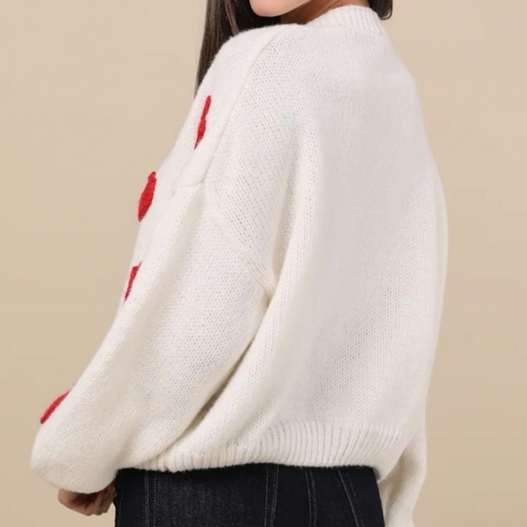 NWT Lulu's White Cardigan with Red Heart Accents - Size L/XL ❤️❤️ - Picture 4 of 11